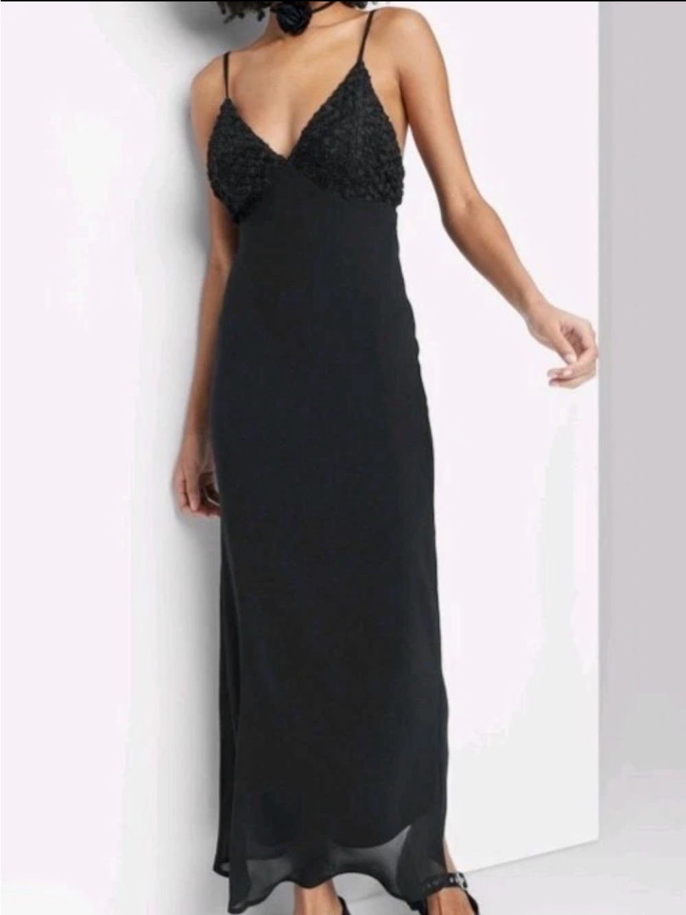 wild fable Black Lace-Trim Spaghetti-Strap Maxi Dress - Picture 4 of 14